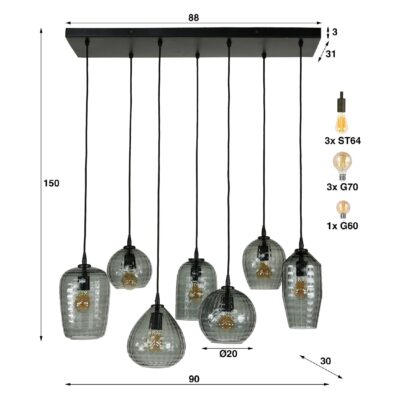 smoke grey 7-lichts hanglamp afbeelding 2