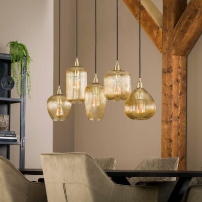 Elian amber glazen eettafellamp 5-lichts afbeelding 4