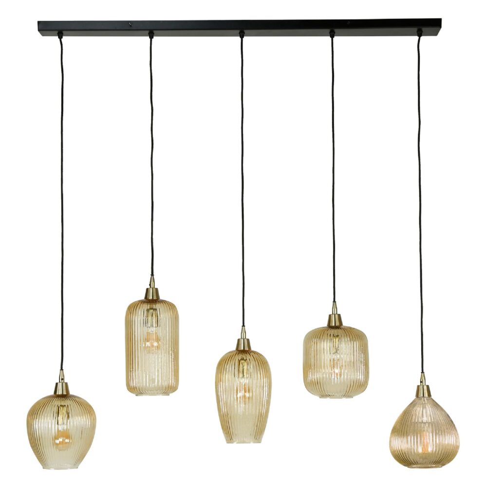 Elian amber glazen eettafellamp 5-lichts afbeelding 1