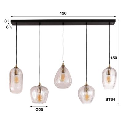 5 lichts hanglamp eettafel diamantglas afbeelding 2