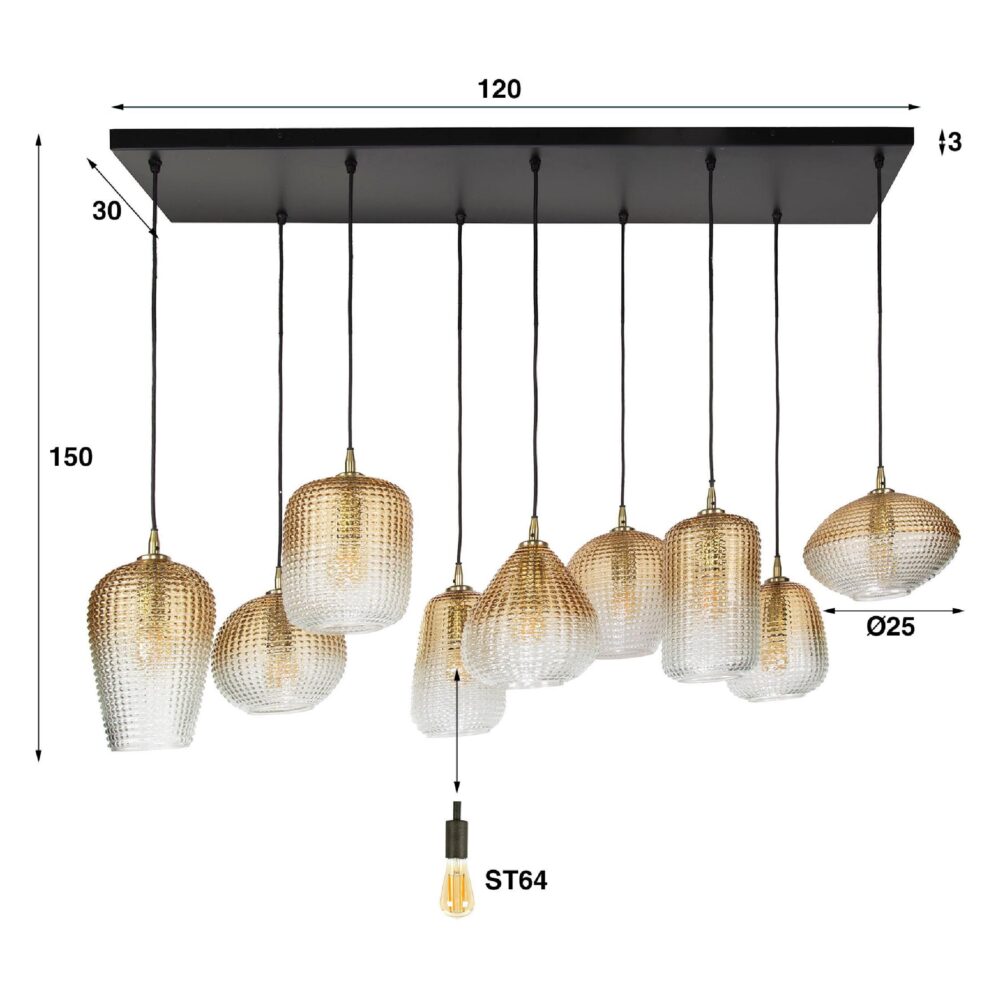 9-lichts amber glazen hanglamp afbeelding 2