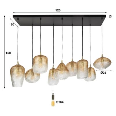 9-lichts amber glazen hanglamp afbeelding 2