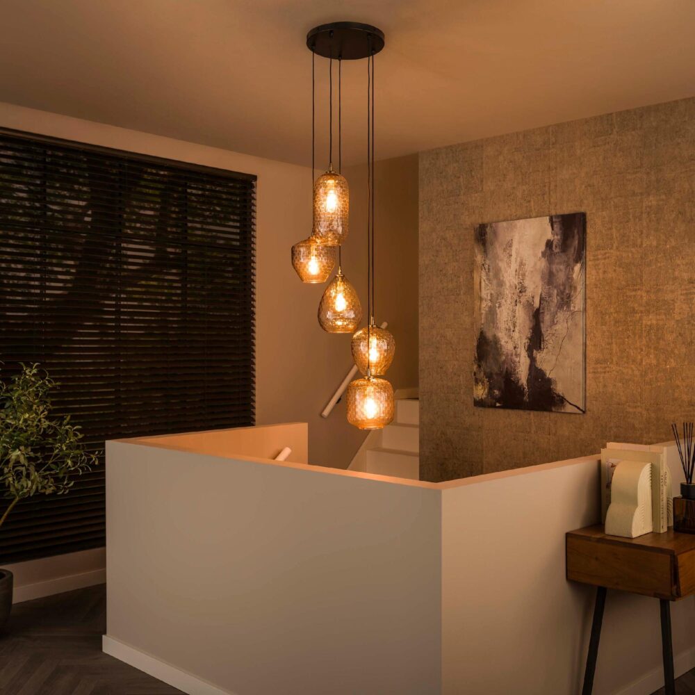 getrapte glazen hanglamp 5-lichts afbeelding 3