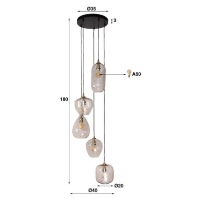getrapte glazen hanglamp 5-lichts afbeelding 2