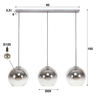 Tivo 3-lichts hanglamp oud zilver afbeelding 2