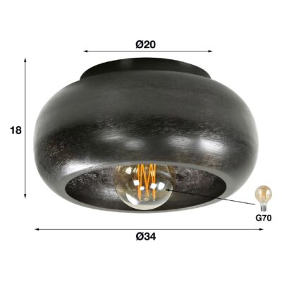 Nori ronde plafondlamp zwart nikkel 34 cm afbeelding 2