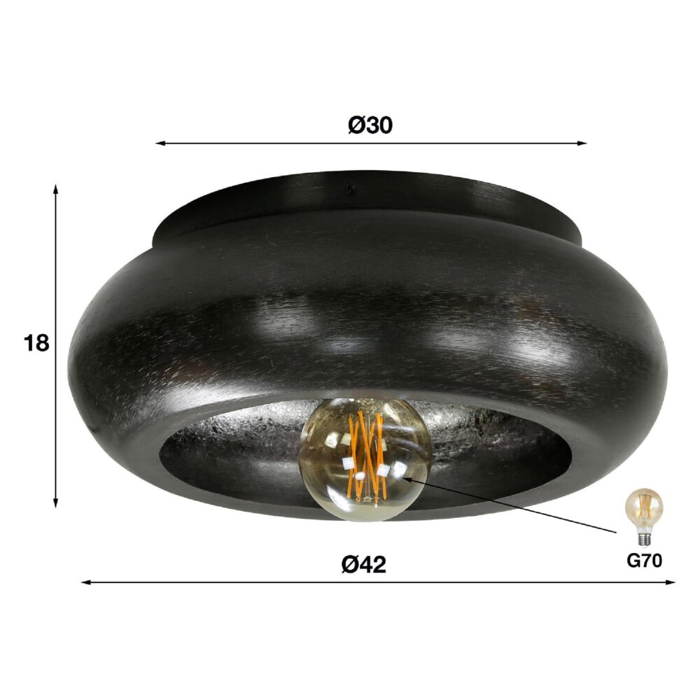 Nori ronde plafondlamp zwart nikkel afbeelding 2