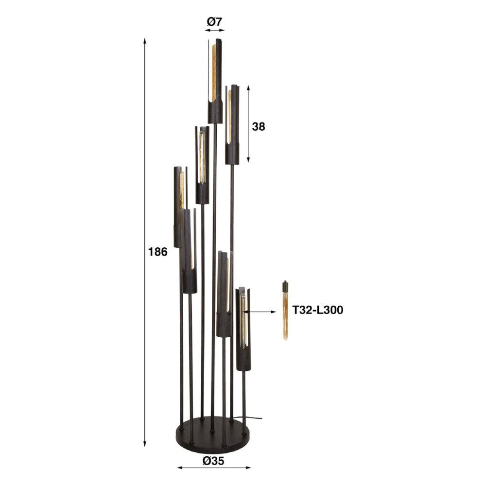 Evian vloerlamp zwart 7-lichts afbeelding 2