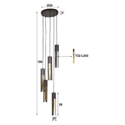 Evian 5-lichts buisvormige hanglamp zwart afbeelding 2
