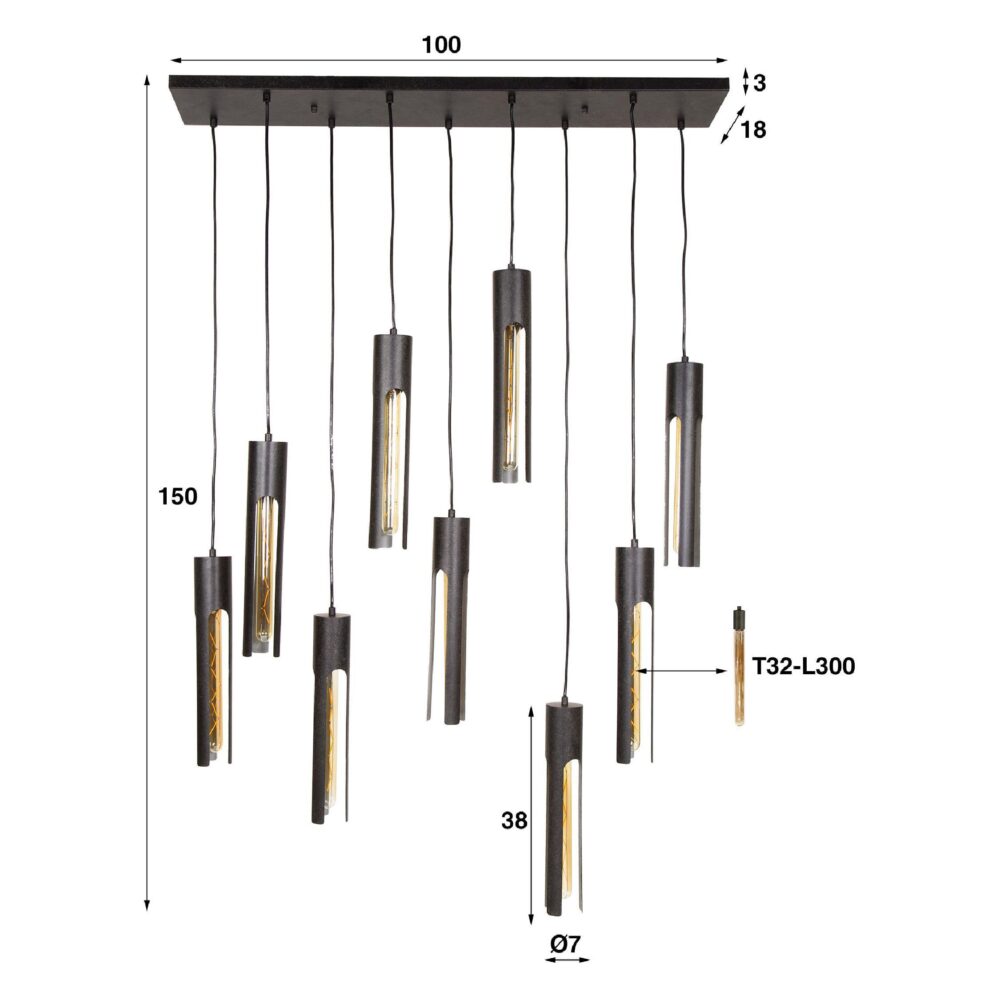 Evian zwarte 9-lichts hanglamp eettafel afbeelding 2