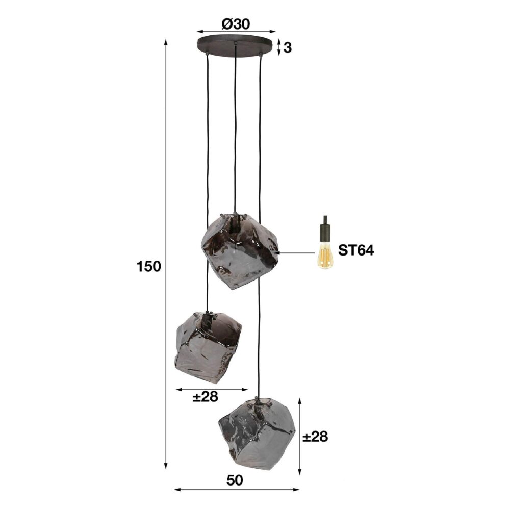 Ravo 3-lichts glazen hanglamp afbeelding 2