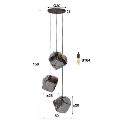 Ravo 3-lichts glazen hanglamp afbeelding 2