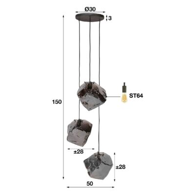 Ravo 3-lichts glazen hanglamp afbeelding 2