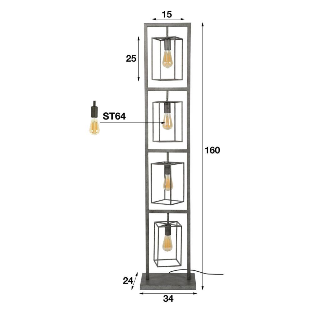 industriële vloerlamp 4-lichts oud zilver afbeelding 2