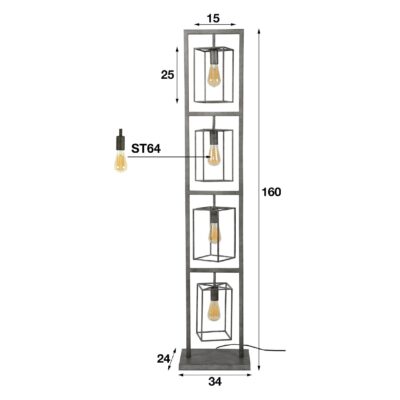 industriële vloerlamp 4-lichts oud zilver afbeelding 2