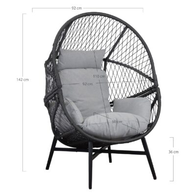 zwarte polyrotan loungestoel buiten met kussens afbeelding 5