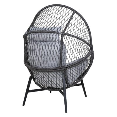 zwarte polyrotan loungestoel buiten met kussens afbeelding 4