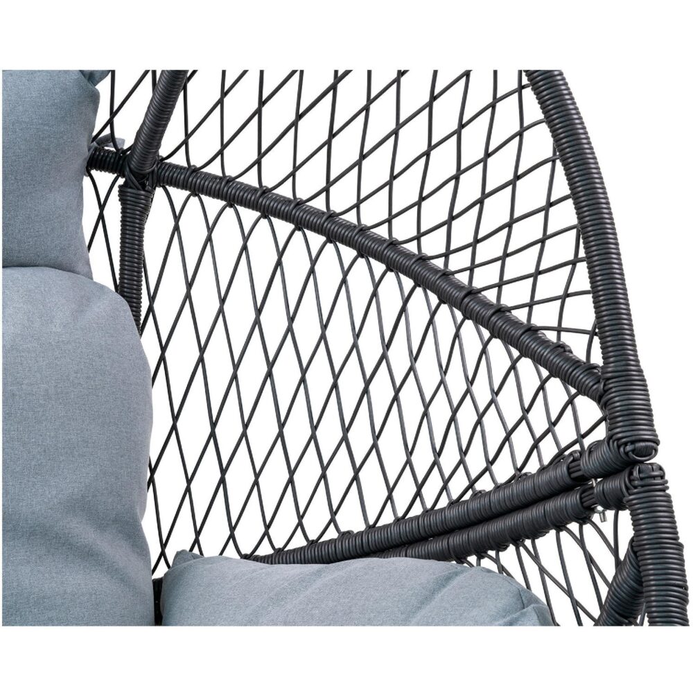 zwarte polyrotan loungestoel buiten met kussens afbeelding 6