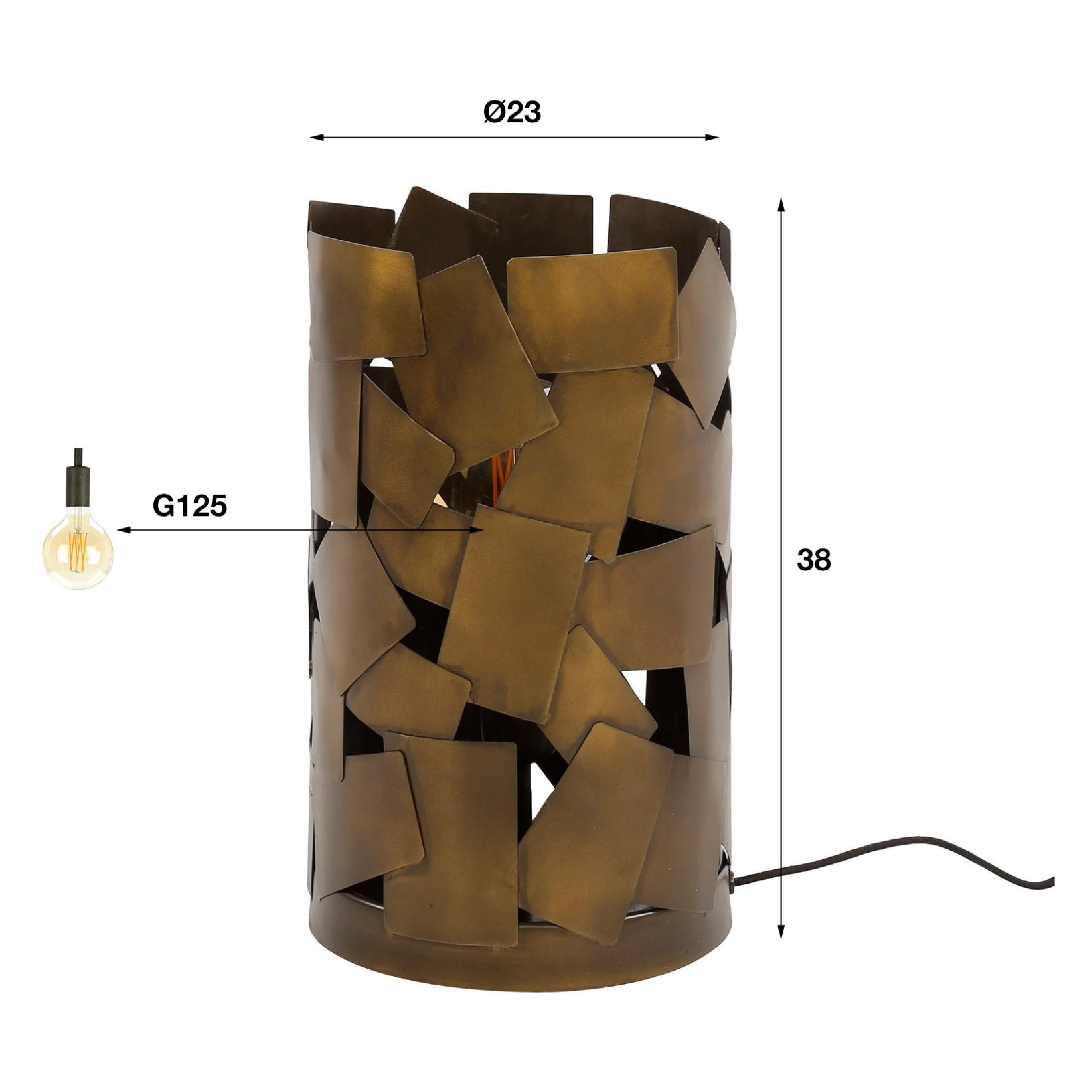 cilindervormige tafellamp antiek brons afbeelding 2