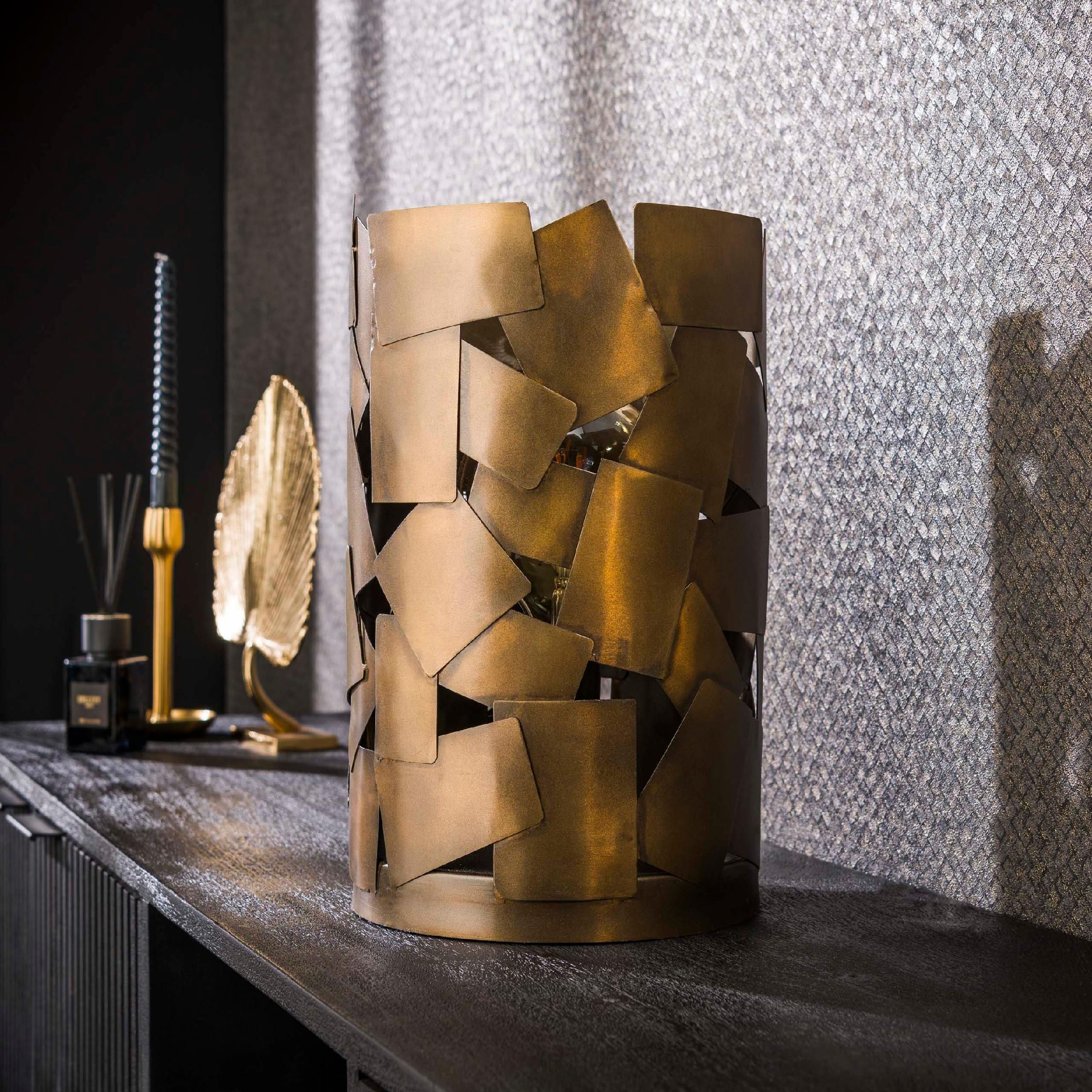 cilindervormige tafellamp antiek brons afbeelding 4