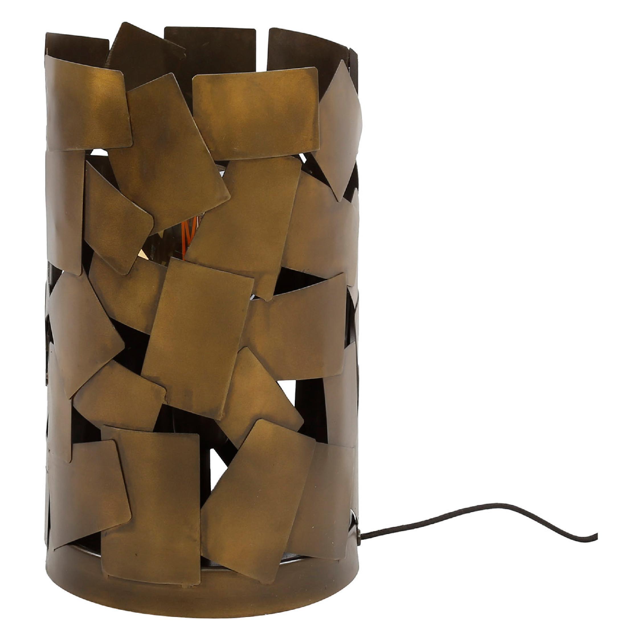 cilindervormige tafellamp antiek brons afbeelding 1