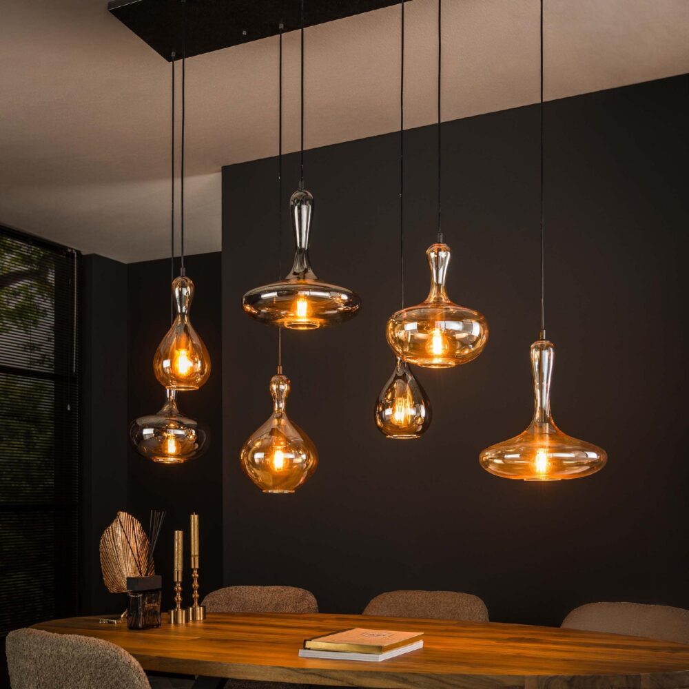 industriële 7-lichts glazen hanglamp zwart afbeelding 5