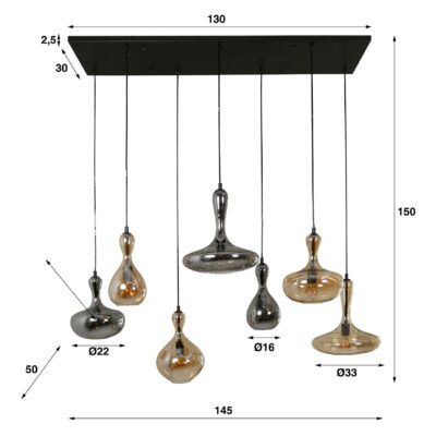 industriële 7-lichts glazen hanglamp zwart afbeelding 2