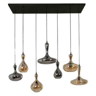 industriële 7-lichts glazen hanglamp zwart afbeelding 1