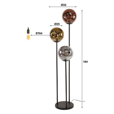 Rina moderne 3-lichts vloerlamp zwart afbeelding 2