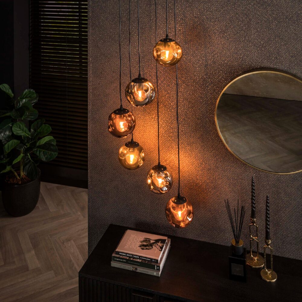 Rina 6-lichts zwarte hanglamp eettafel afbeelding 3