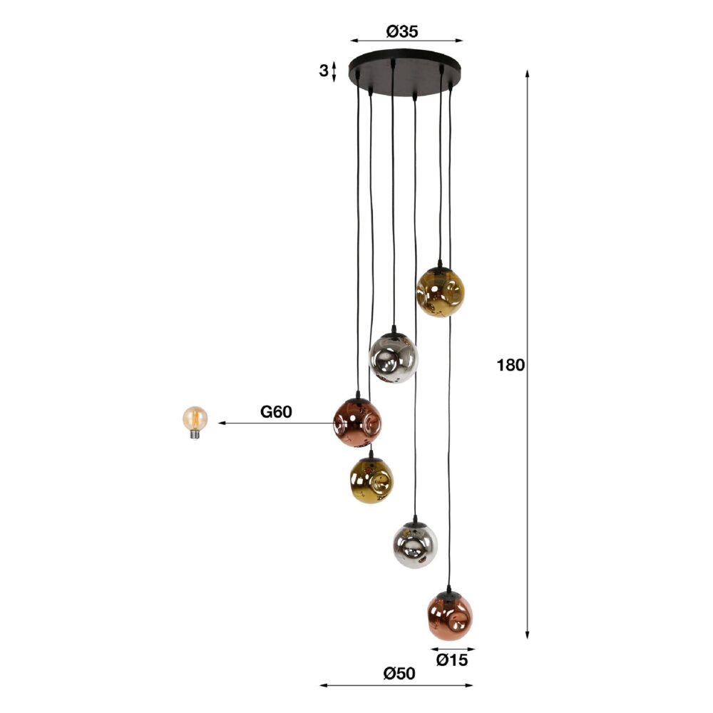 Rina 6-lichts zwarte hanglamp eettafel afbeelding 2