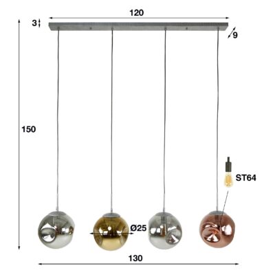 Rina 4-lichts hanglamp eettafel oud zilver afbeelding 2