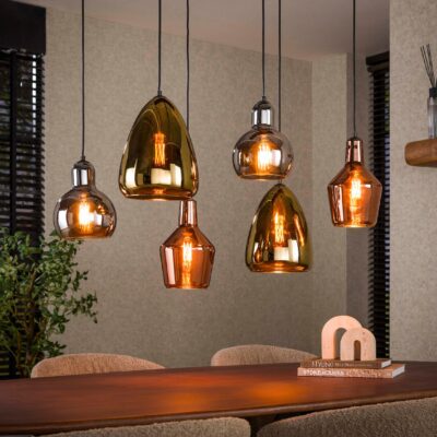moderne 6-lichts hanglamp Avero boven eettafel afbeelding 3