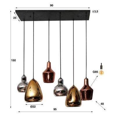 moderne 6-lichts hanglamp Avero boven eettafel afbeelding 2