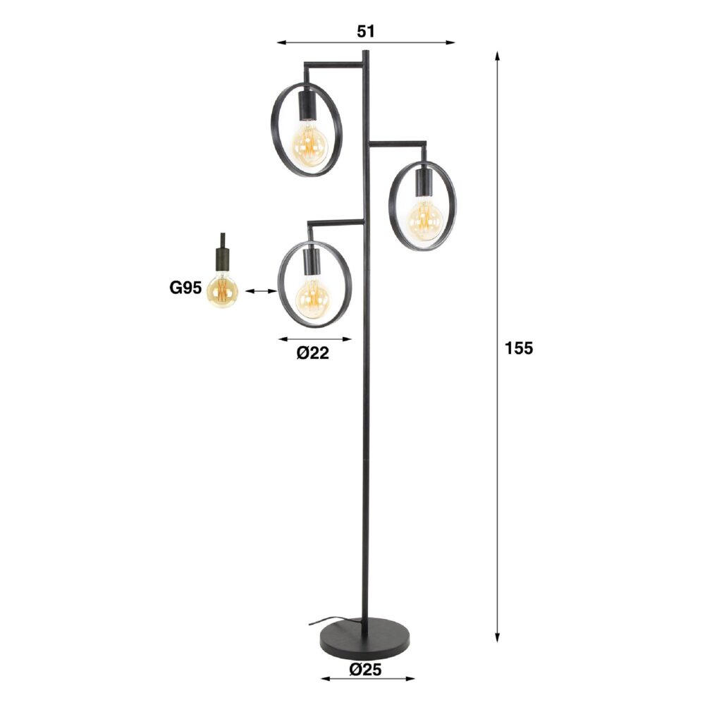 vloerlamp Oro charcoal 3-lichts afbeelding 2