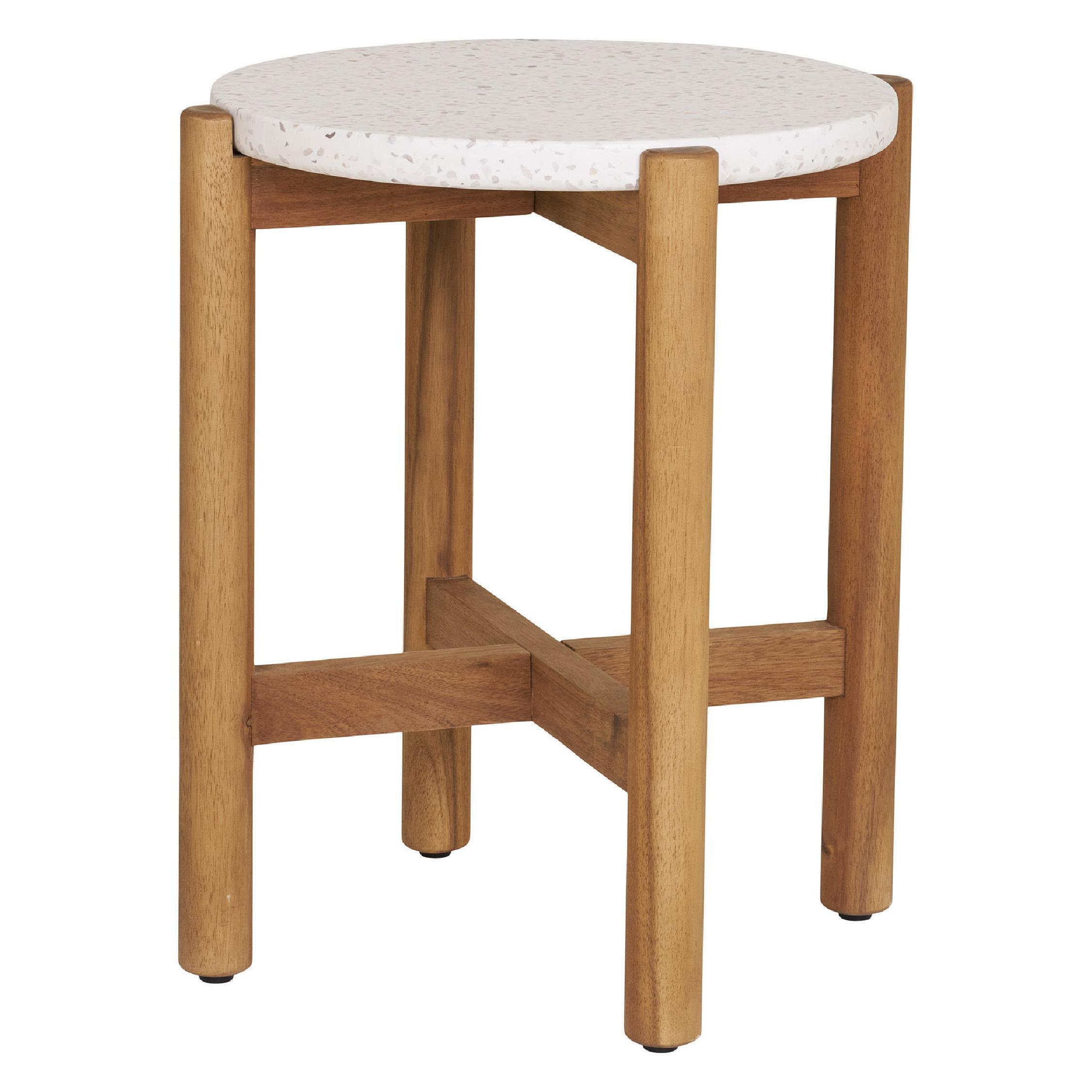 ronde terrazzo bijzettafel acaciahout afbeelding 3