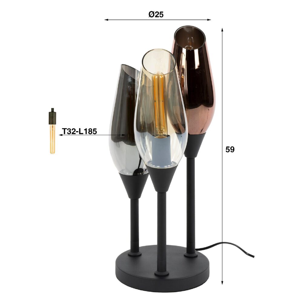 moderne 3-lichts tafellamp Suni zwart afbeelding 2