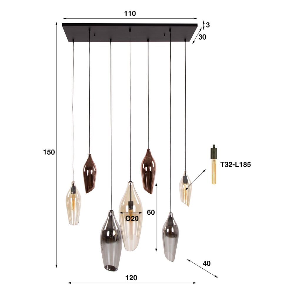 Suni 7-lichts moderne hanglamp zwart afbeelding 2