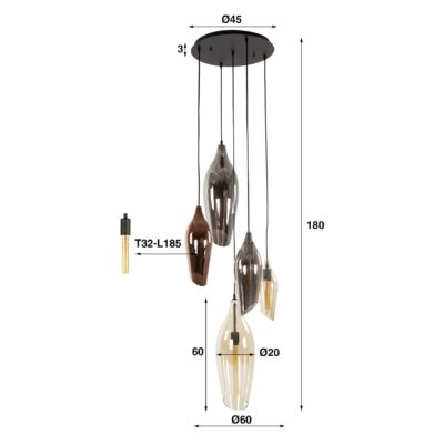 design hanglamp Suni 5-lichts zwart afbeelding 2