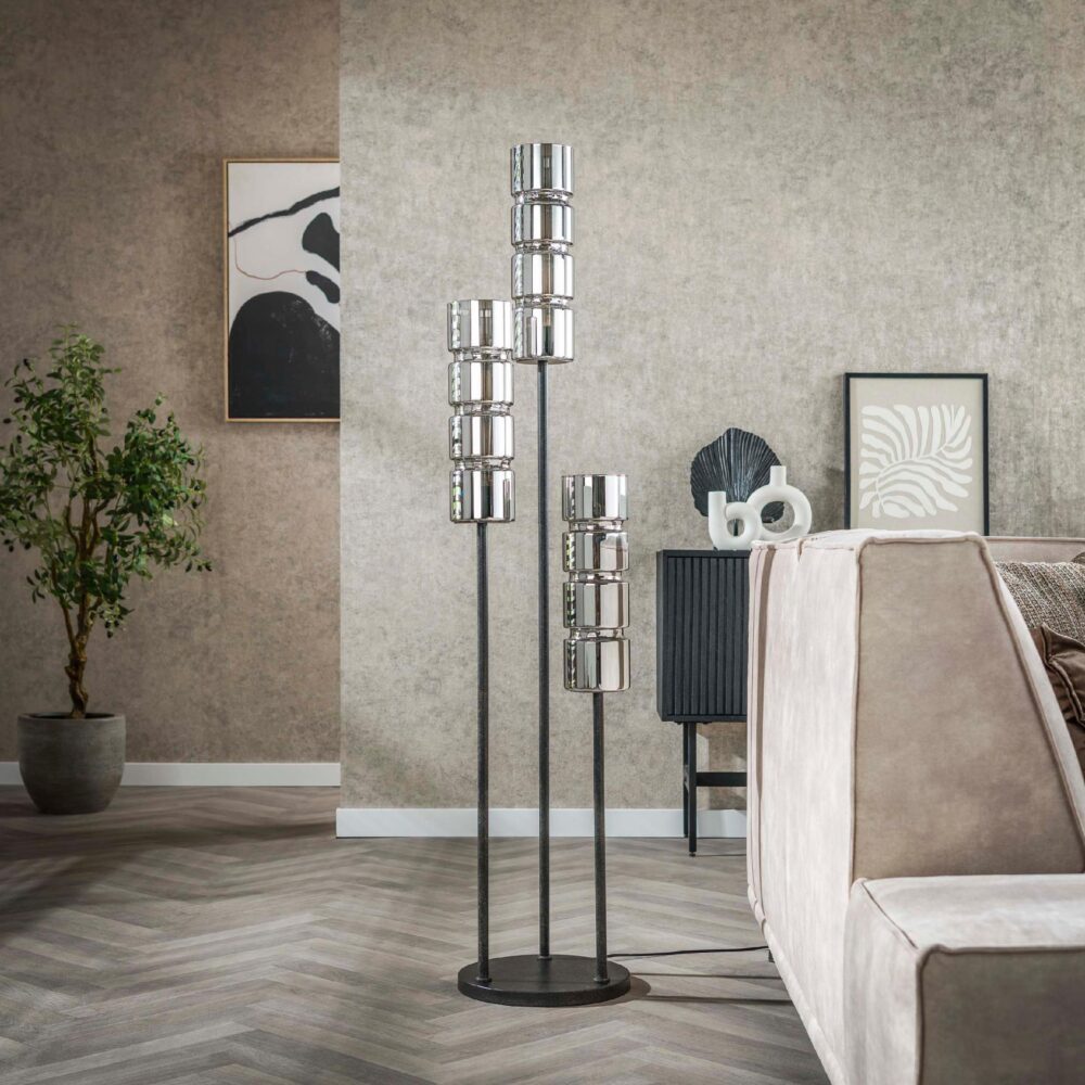 zwarte vloerlamp met drie glazen cilinders afbeelding 5