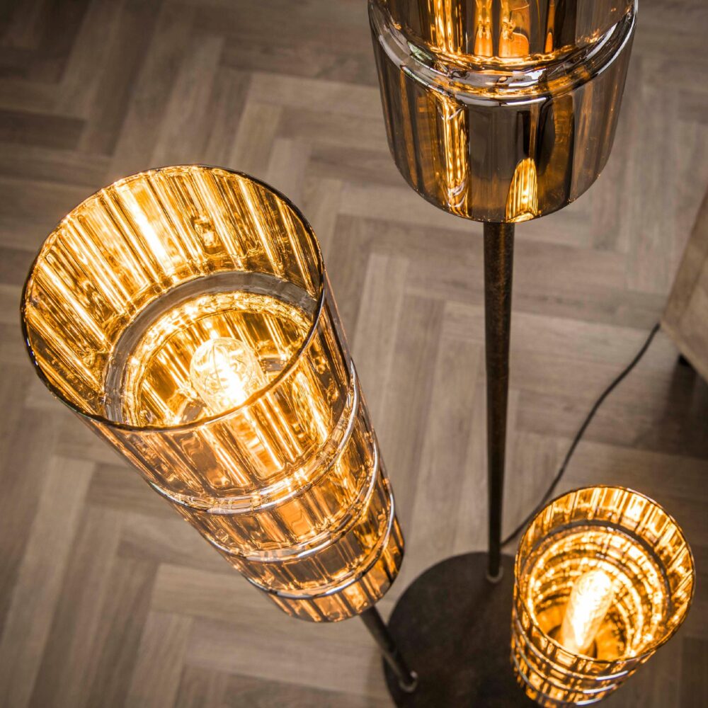 zwarte vloerlamp met drie glazen cilinders afbeelding 3