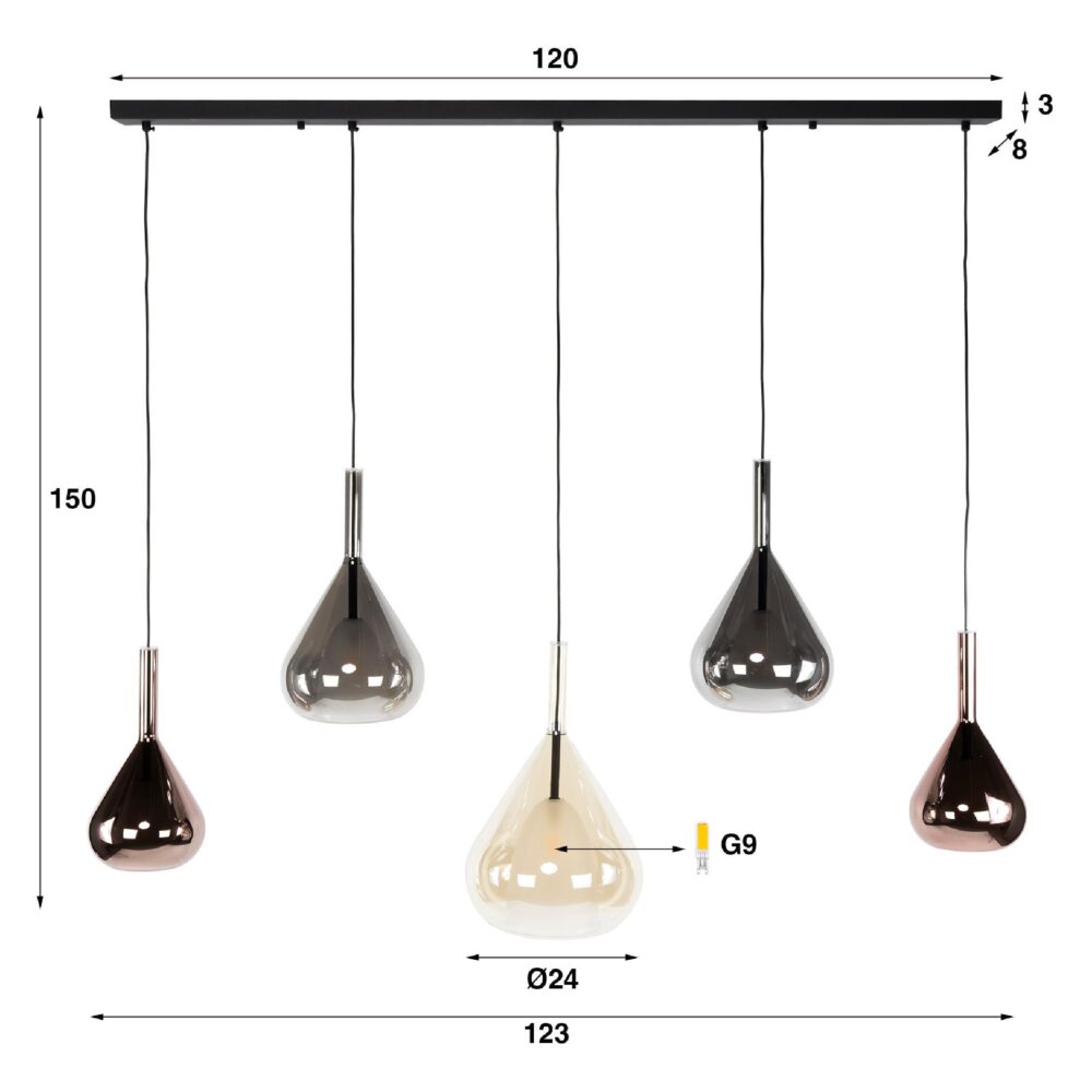 Naro 5-lichts moderne hanglamp zwart afbeelding 2