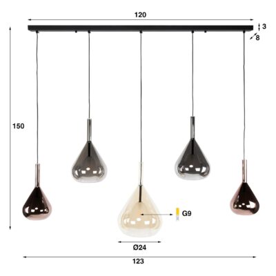 Naro 5-lichts moderne hanglamp zwart afbeelding 2