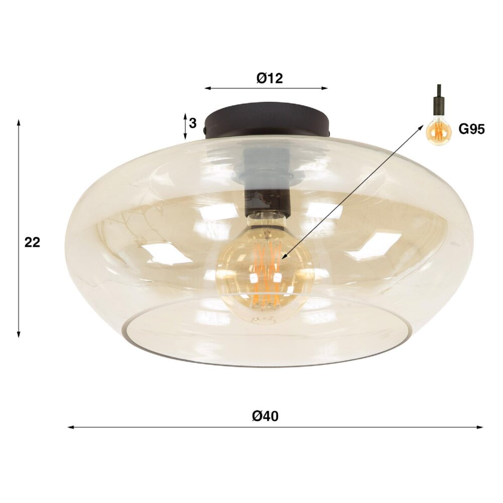 amber glazen plafondlamp Leno 40 cm afbeelding 2