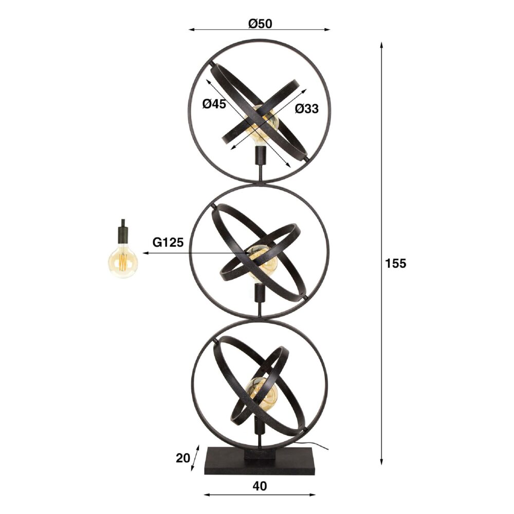 Tila zwarte 3-lichts vloerlamp afbeelding 2