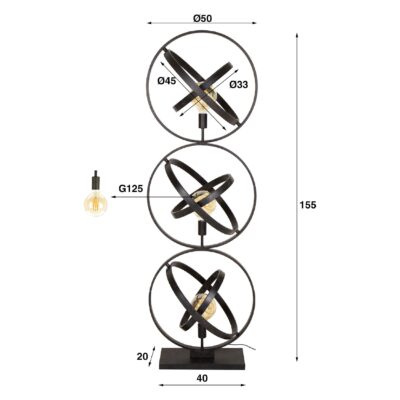 Tila zwarte 3-lichts vloerlamp afbeelding 2