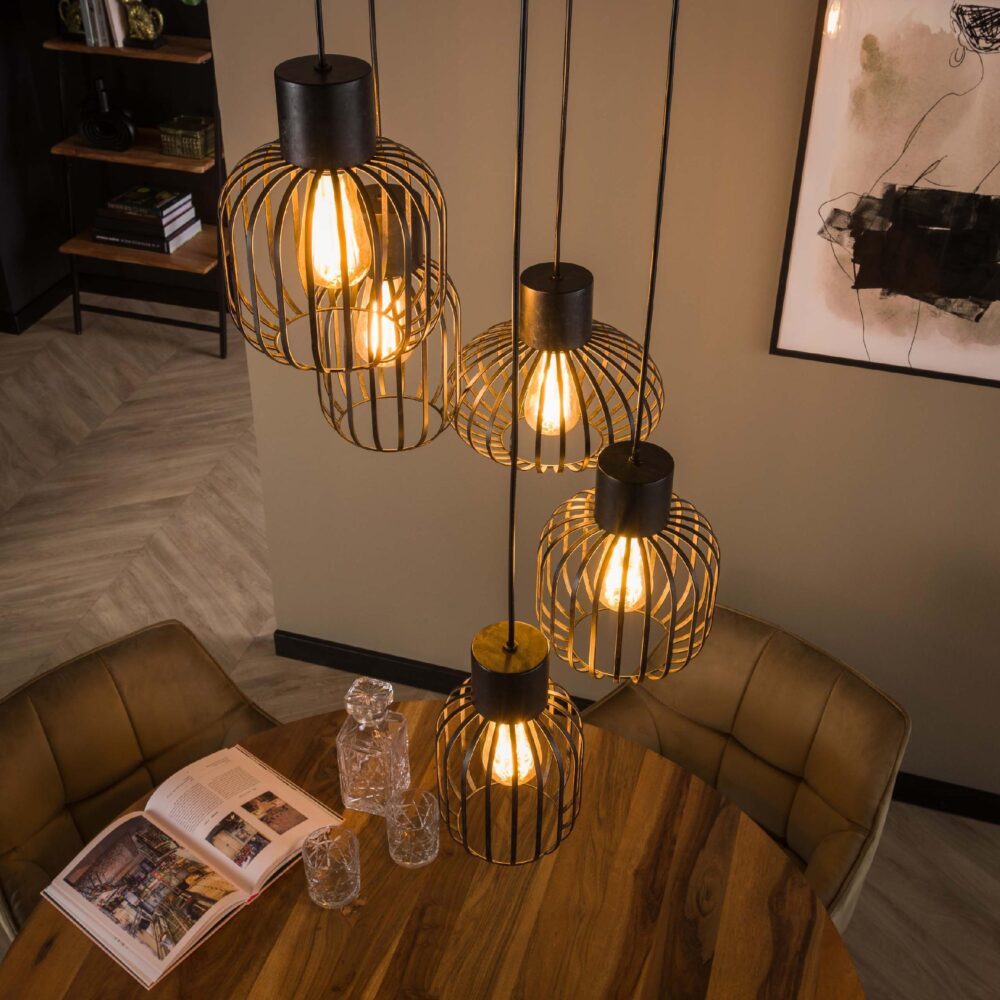 industriële hanglamp 5-lichts charcoal afbeelding 3