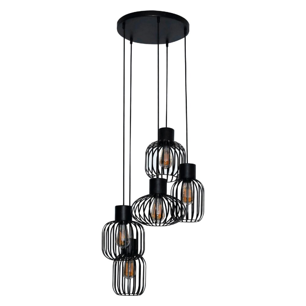 industriële hanglamp 5-lichts charcoal afbeelding 1