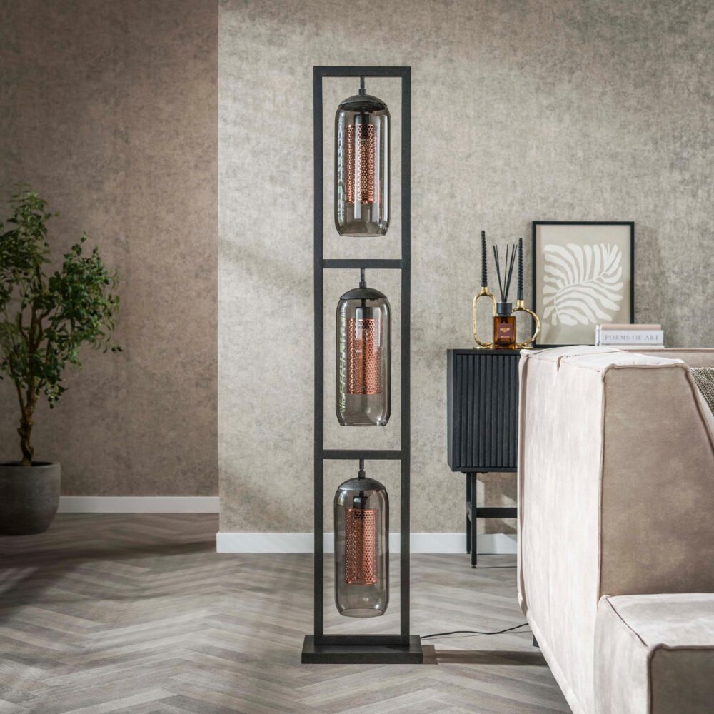Soma rookglas vloerlamp zwart afbeelding 3