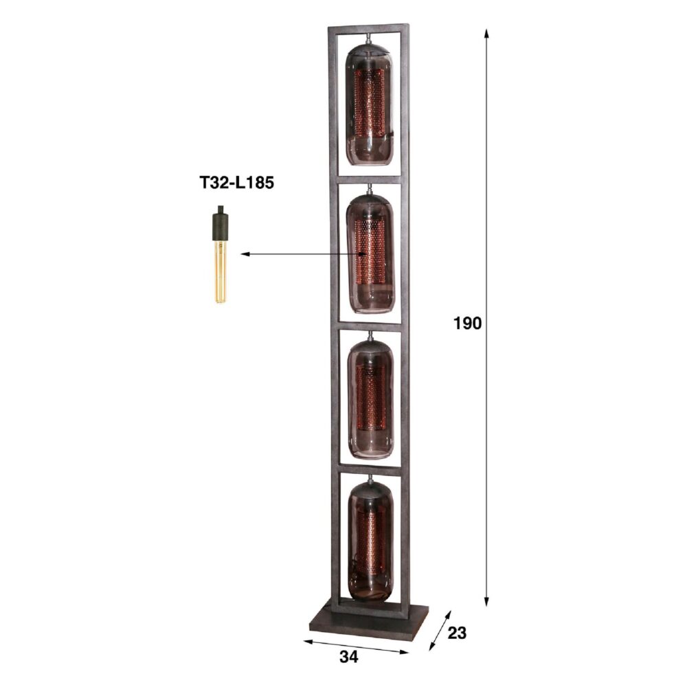 Soma rookglas vloerlamp 4-lichts zwart afbeelding 2